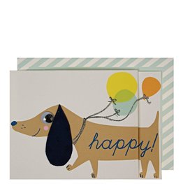 Meri Meri Wenskaart - Sausage Dog balloons card + Envelop  - Wishing you a Happy Birthday