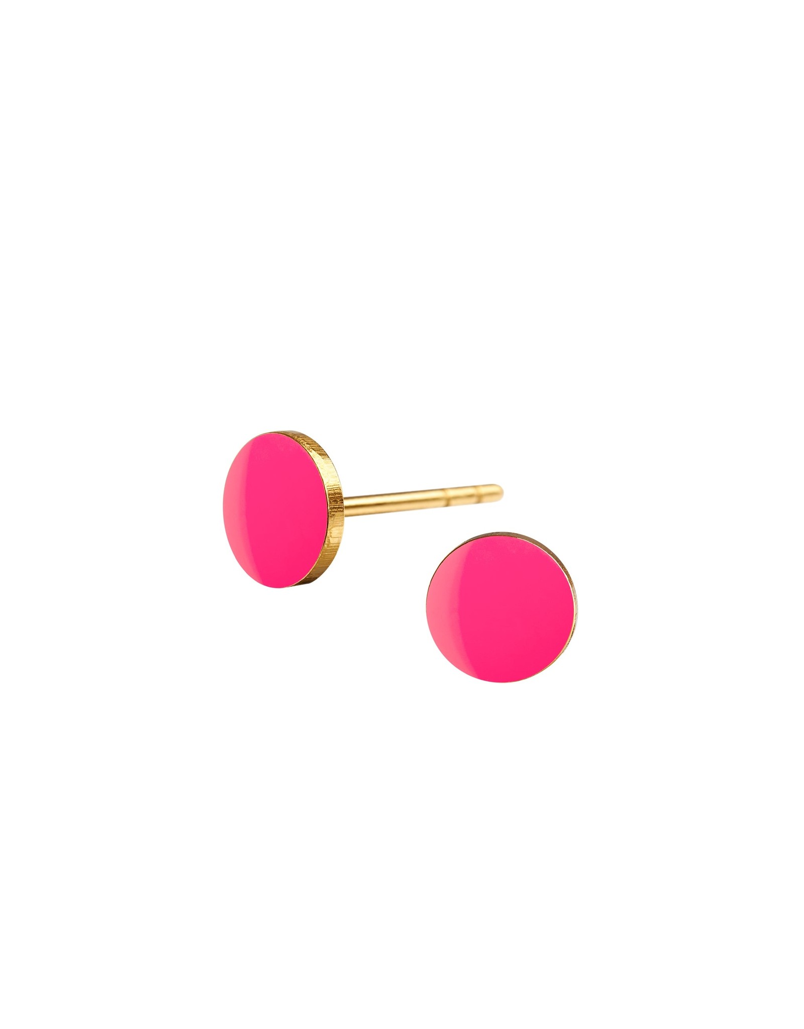 Scherning Oorstud SPOT  - Emaille lak schijfje : Neon Pink - Ø 6mm - Zilver Verguld