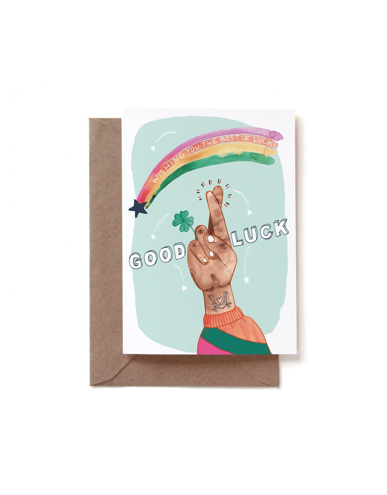 Reddish Design Wenskaart - Good luck finger - Dubbele kaart + Envelop