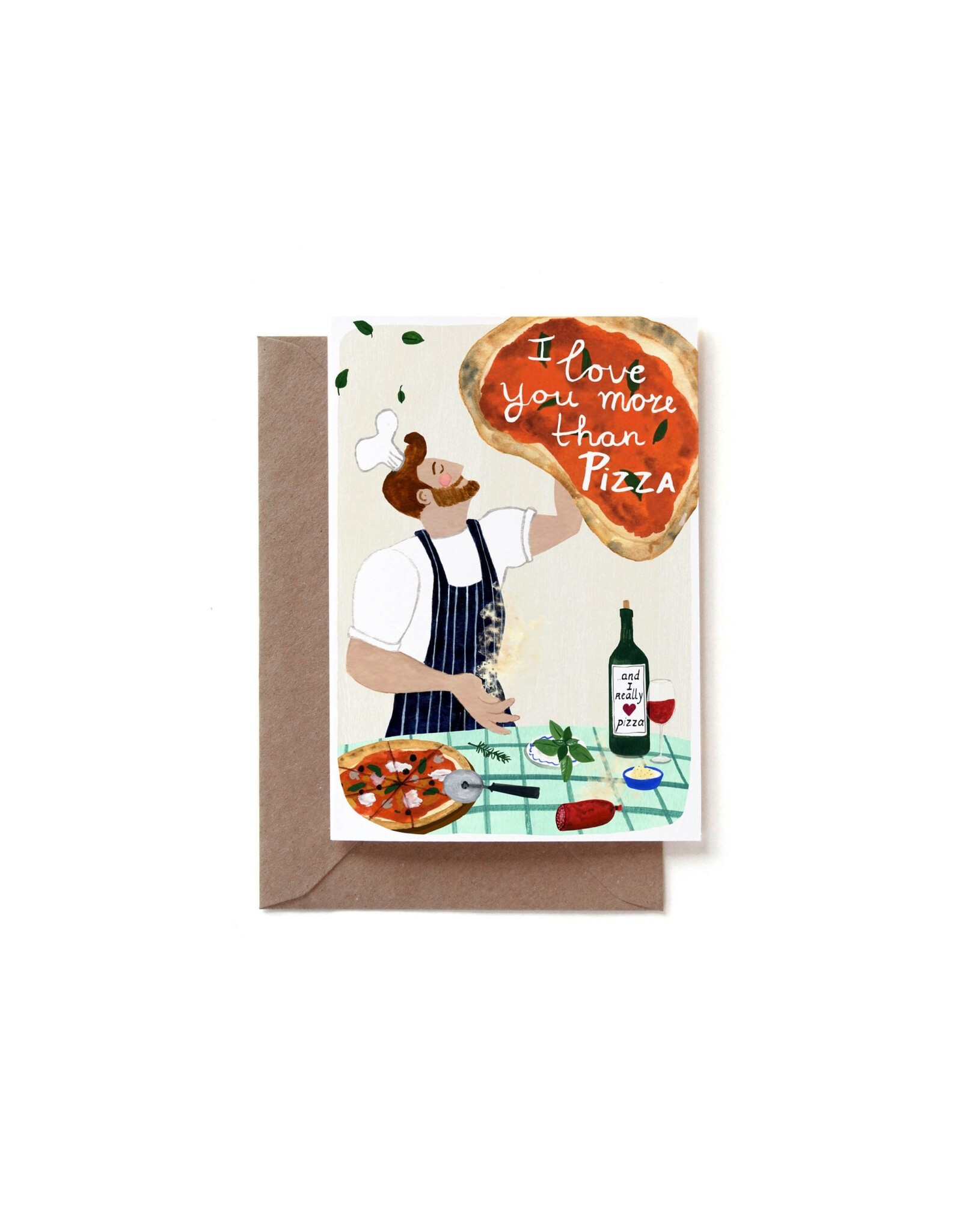 Reddish Design Wenskaart - I love you more than pizza - Dubbele kaart + Envelope - 10 x 15cm