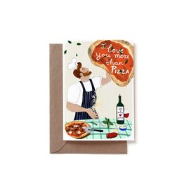 Reddish Design Wenskaart - I love you more than pizza - Dubbele kaart + Envelope - 10 x 15cm