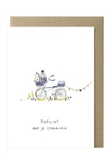 Papette Wenskaart - Proficiat met je Communie, Blauwe fiets - Dubbele kaart + Envelop