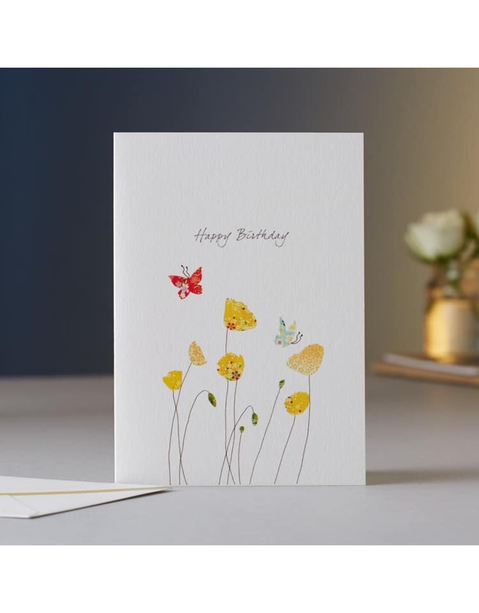 Eloise Hall Wenskaart - Poppies & Butterfly, Happy Birthday - Dubbele Kaart + Envelop