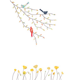 Eloise Hall Wenskaart - Three Birds & Poppies - Dubbele Kaart + Envelop