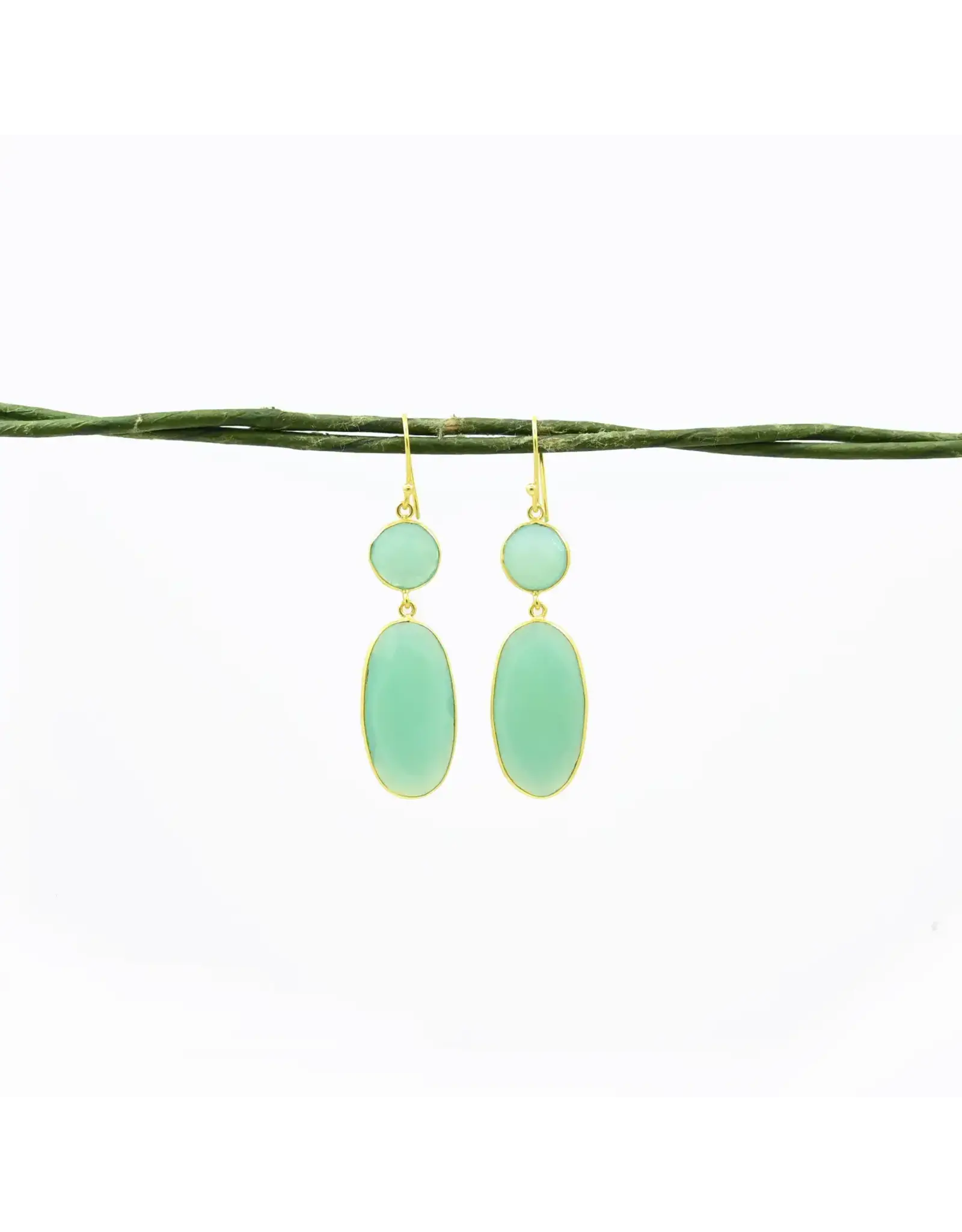 Schmuckoo Oorbel - Cecile, Aqua Chalcedony - Messing