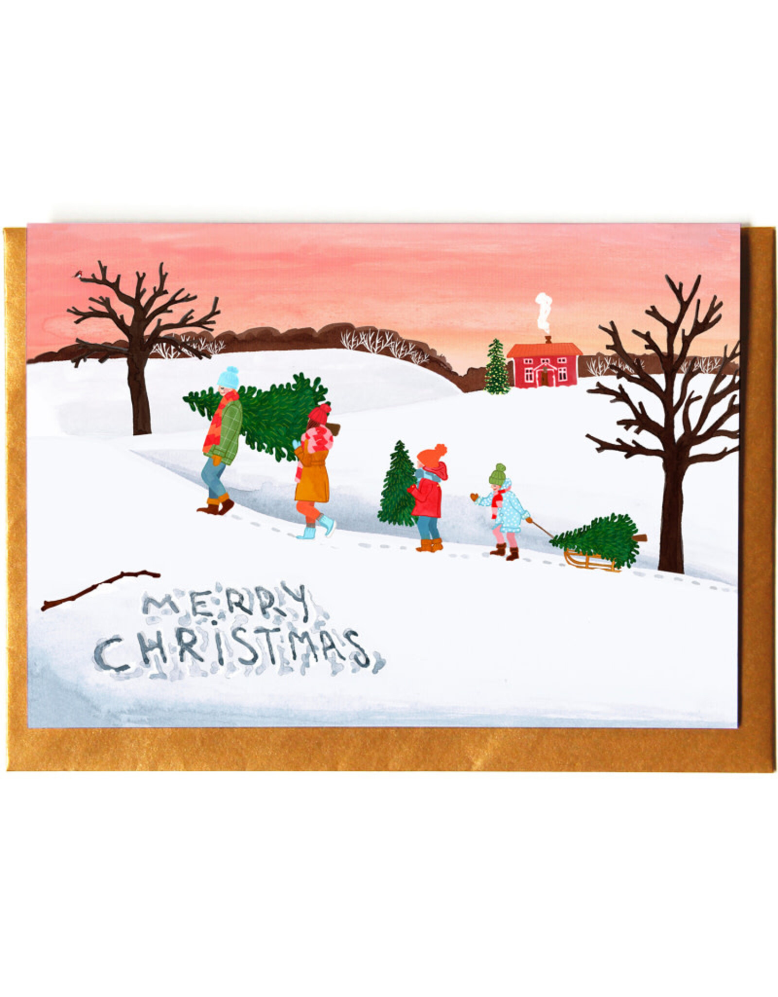 Reddish Design Wenskaart - Kerst - Gezinnetje, Merry Christmas - Dubbele kaart + Envelop