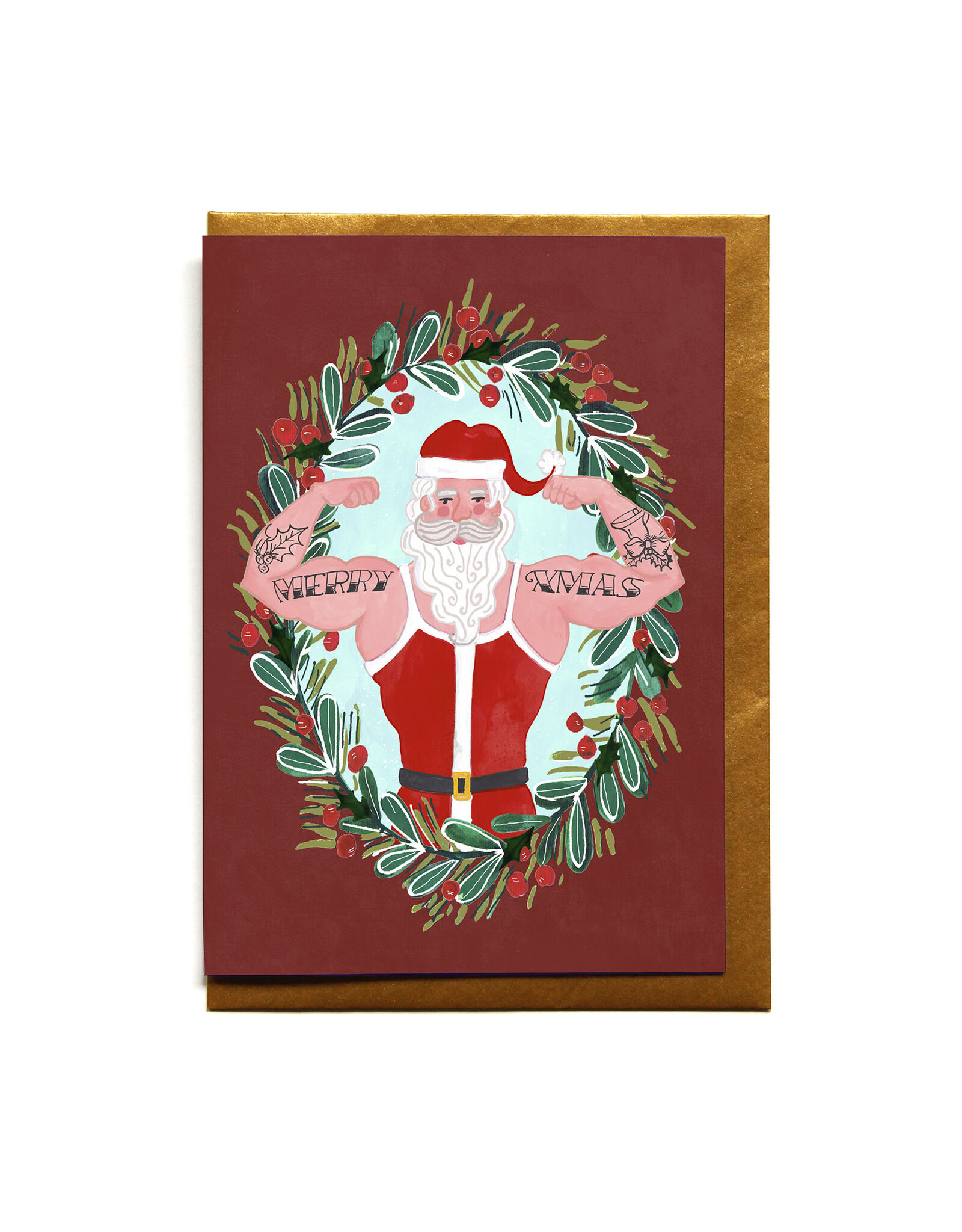 Reddish Design Wenskaart - Kerst - Santa Strong - Dubbele kaart + Envelope - 10 x 15cm
