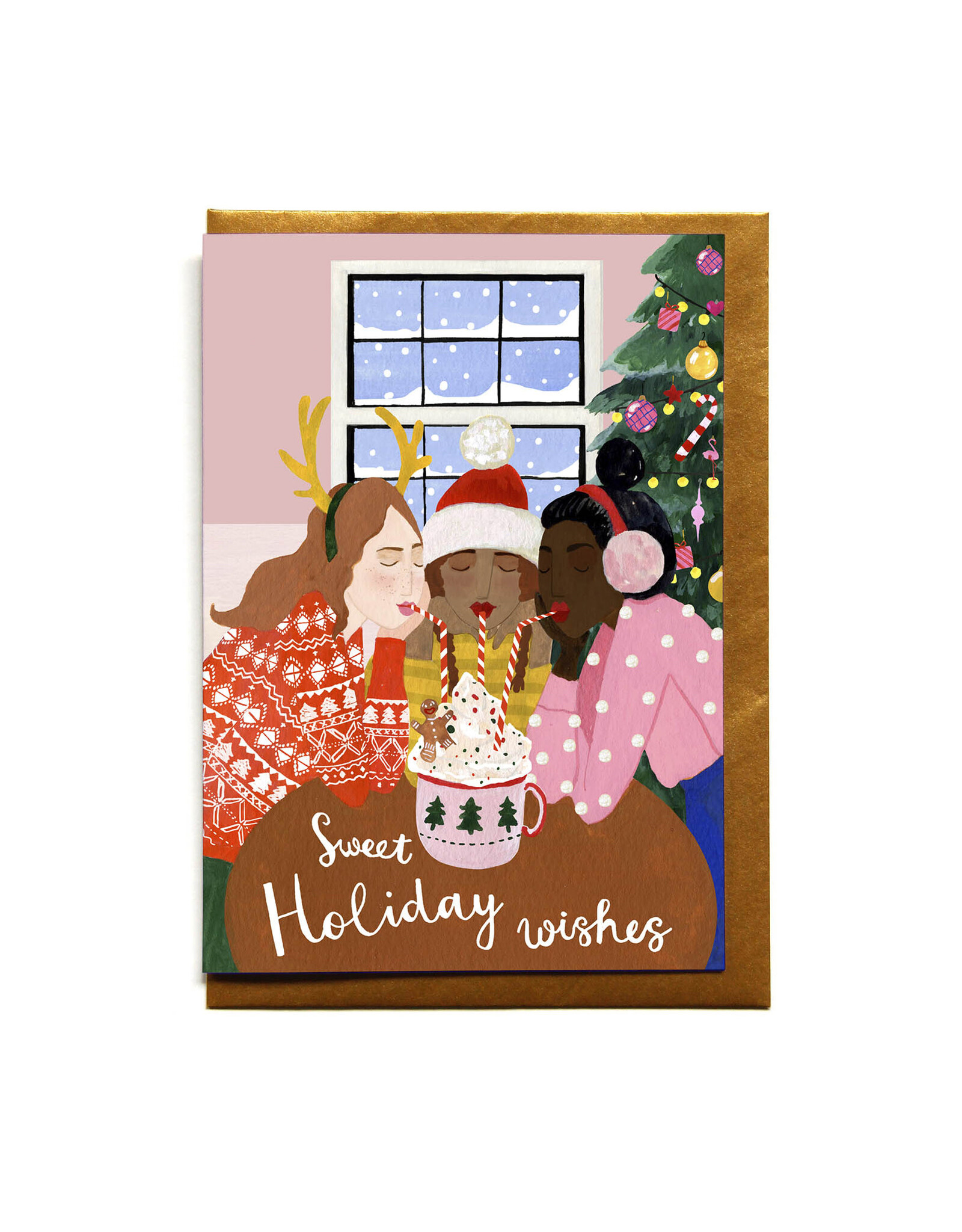 Reddish Design Wenskaart - Kerst - Sweet Girls - Dubbele kaart + Envelope - 10 x 15cm