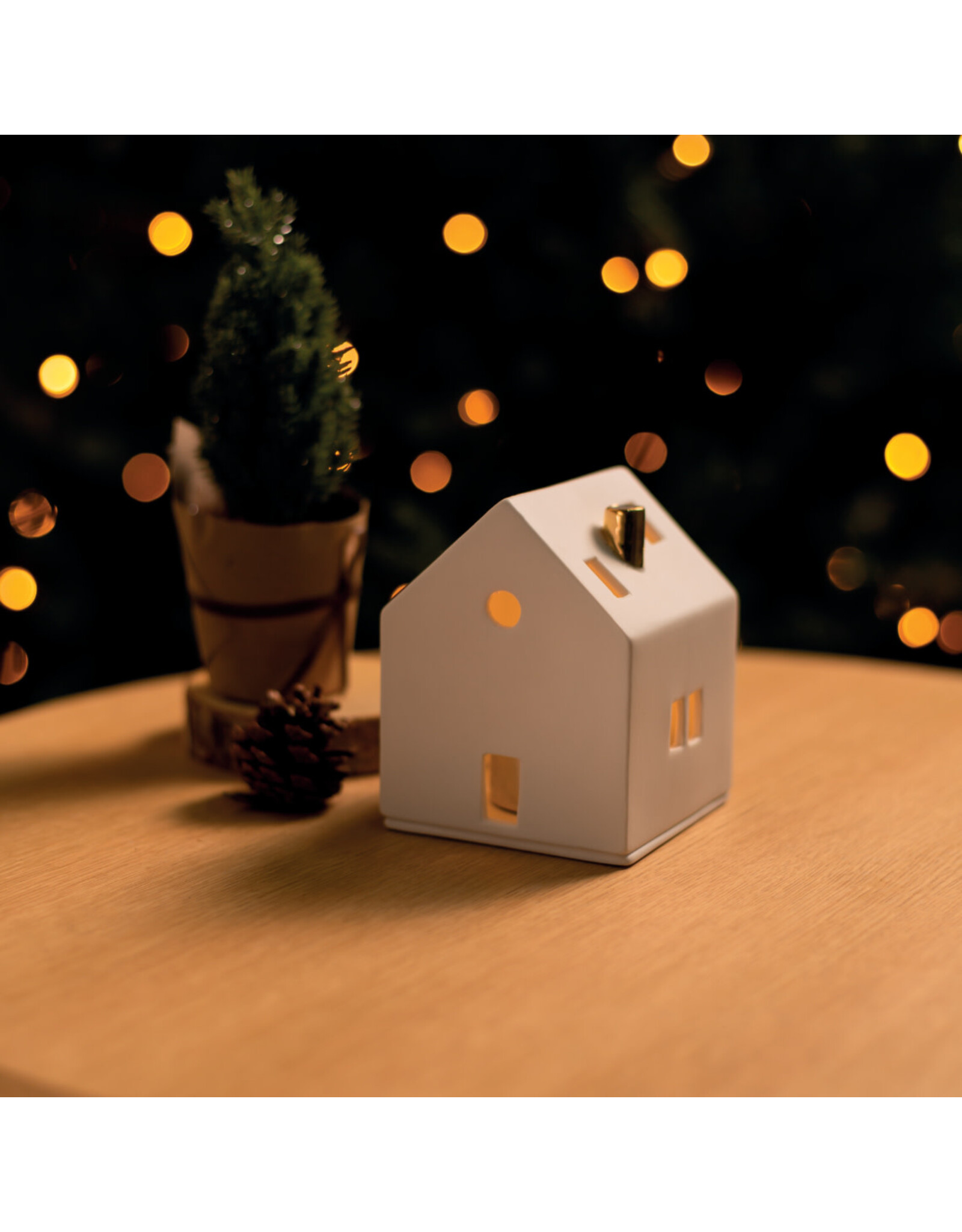 Raeder Lichthuisje M - Gouden schoorsteentje - 8 x 8 x 10,5cm
