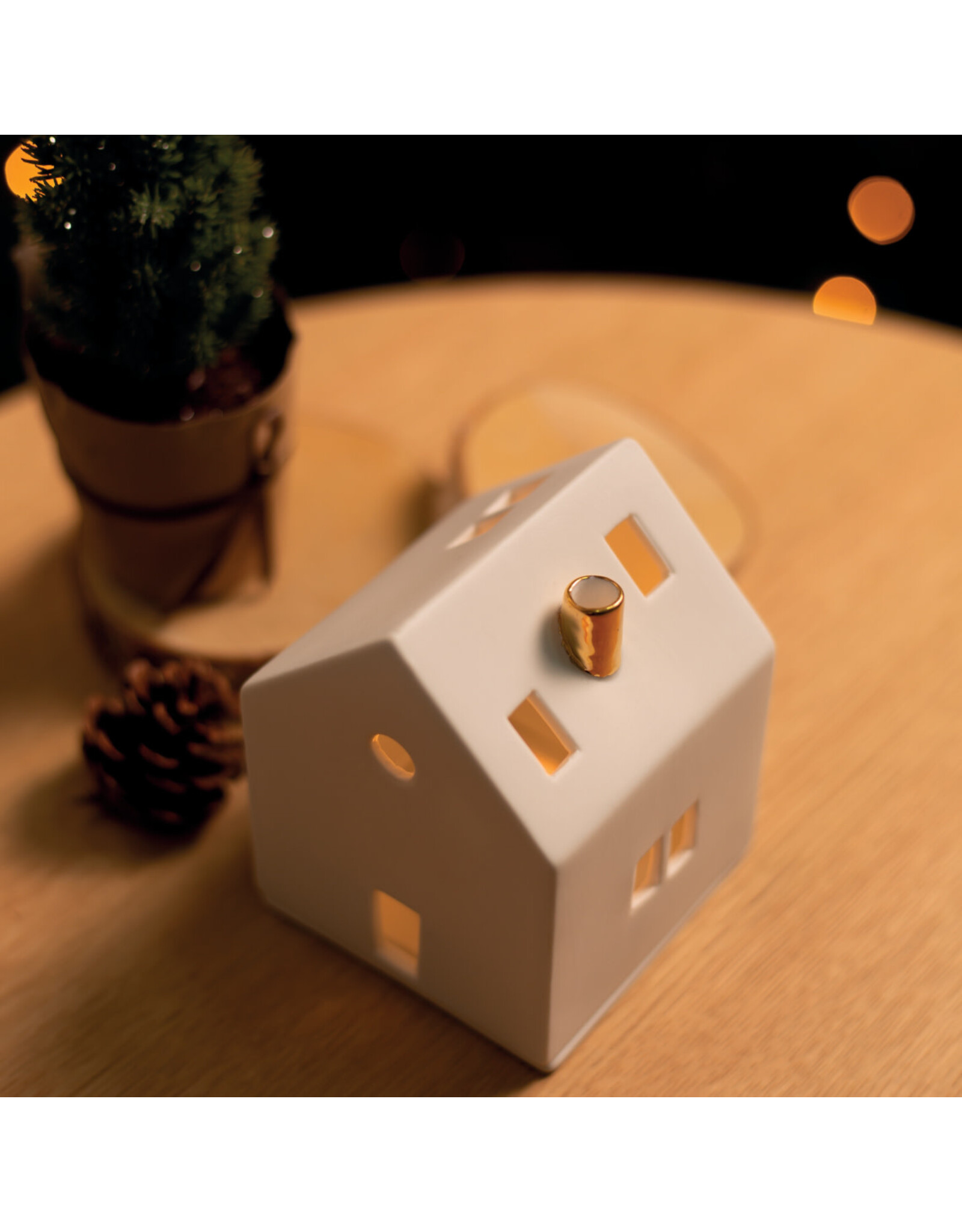 Raeder Lichthuisje M - Gouden schoorsteentje - 8 x 8 x 10,5cm