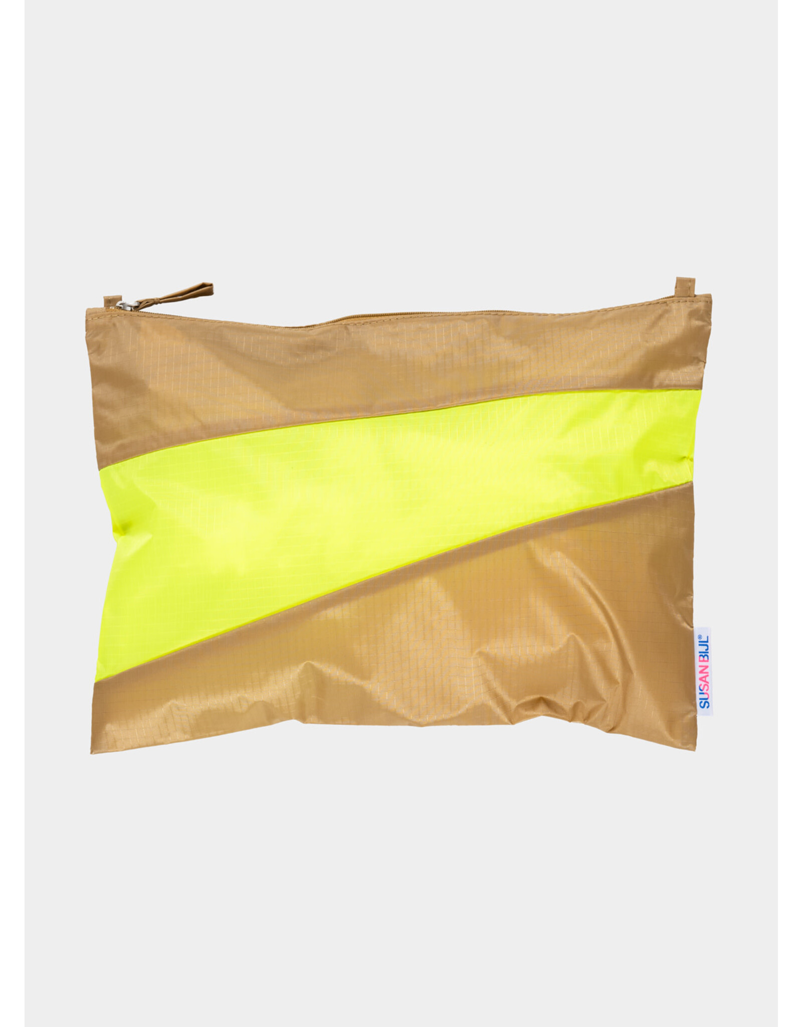 Susan Bijl Pouch L, Camel & Fluo Yellow - 35 x 25cm