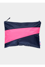 Susan Bijl Pouch L, Navy & Fluo Pink - 35 x 25cm