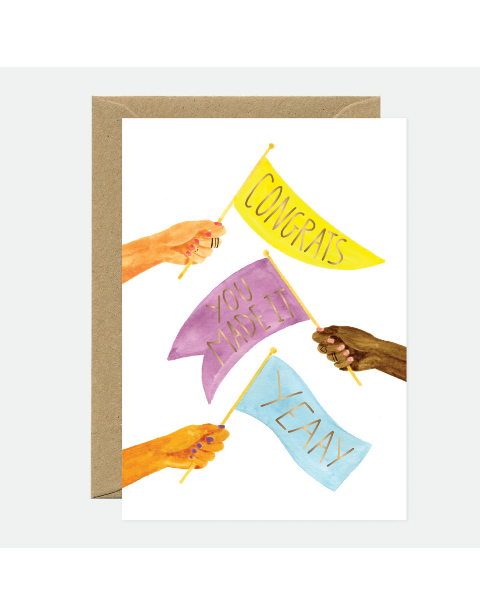 All The Ways to Say Wenskaart - Gold Congrats flags - Dubbele kaart + Envelop