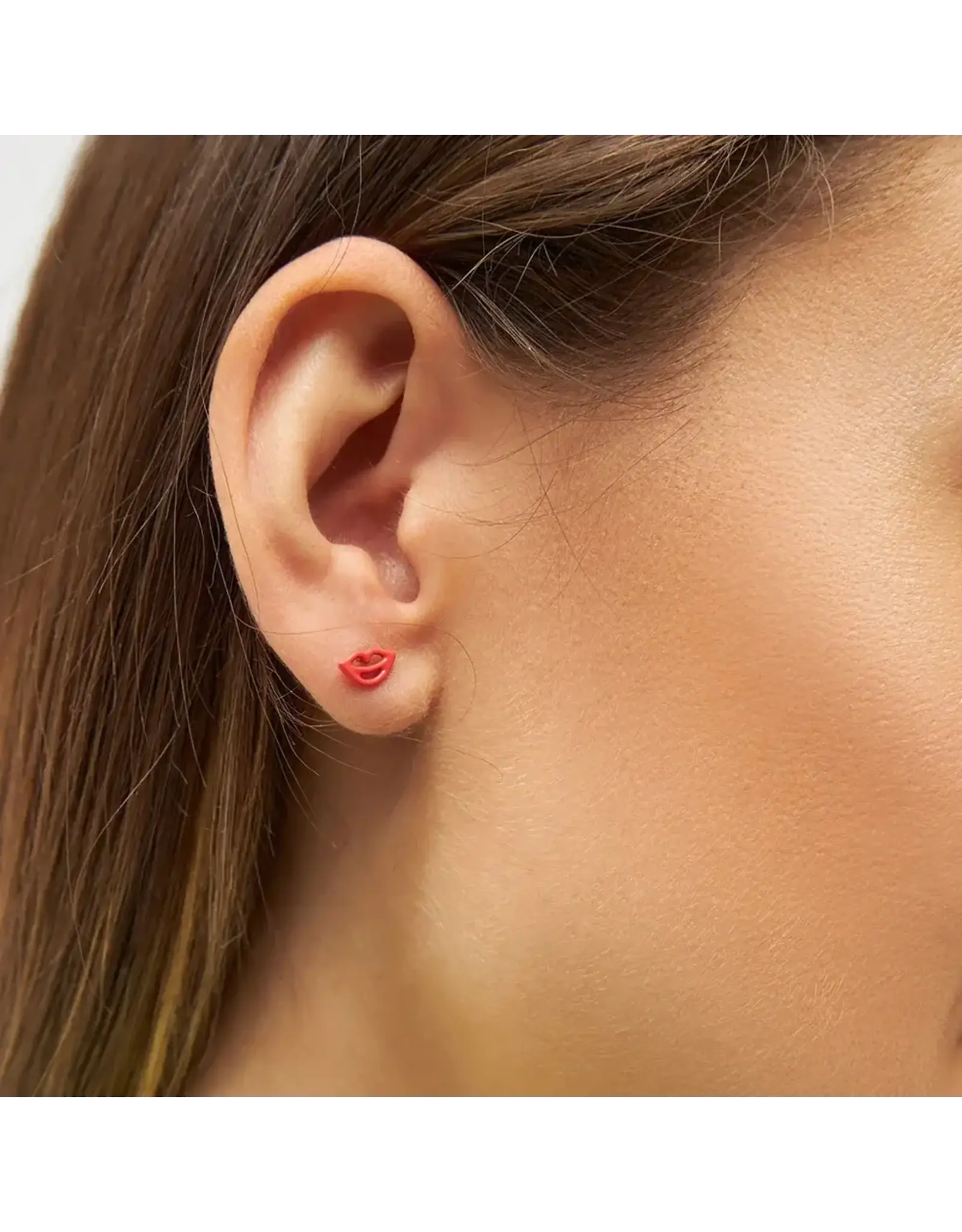 Lulu Copenhagen Lulu Copenhagen Oorbel Stud: Secret, Lipstick red (Goud)
