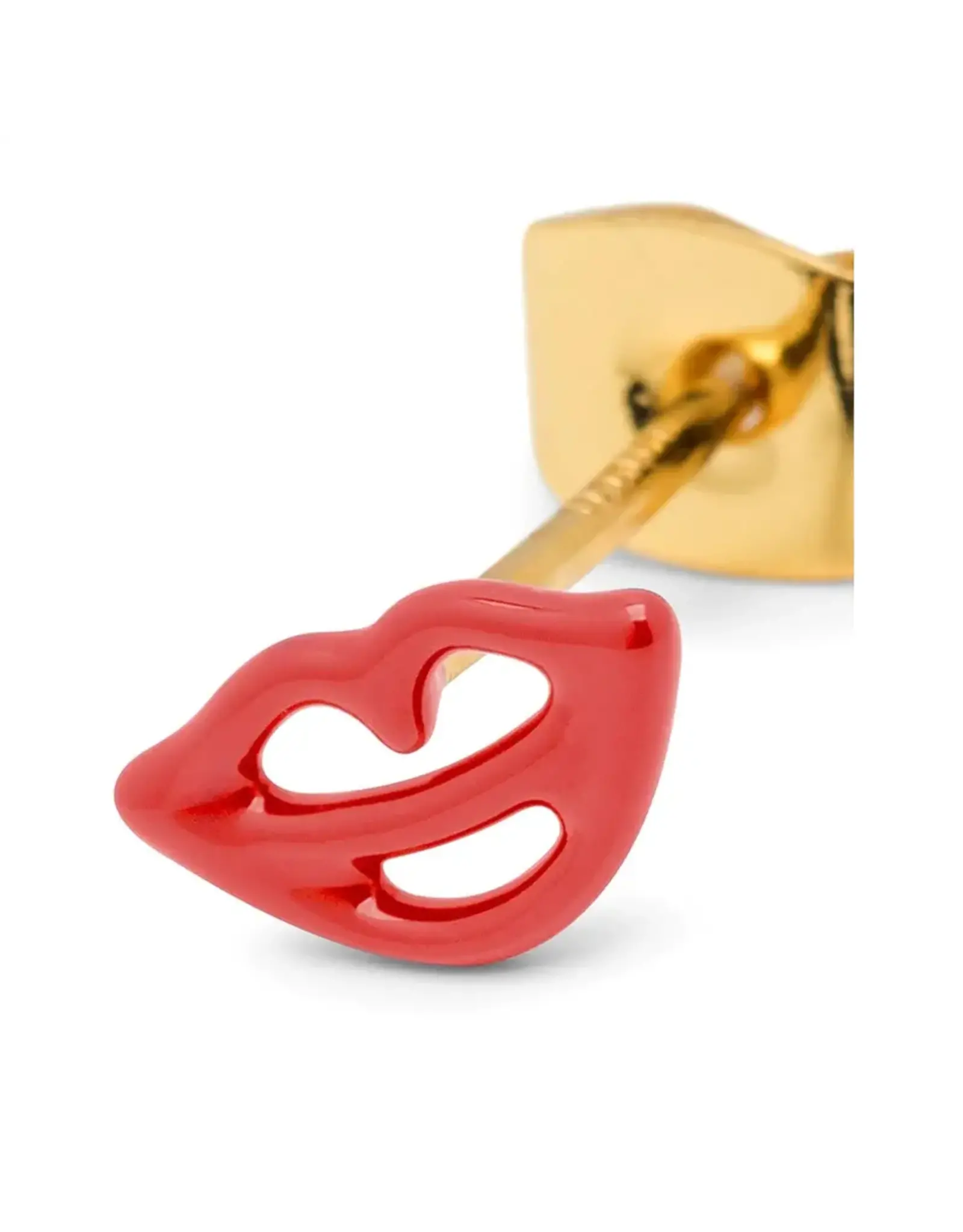 Lulu Copenhagen Lulu Copenhagen Oorbel Stud: Secret, Lipstick red (Goud)