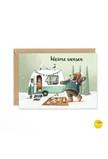 illustra'lies Wenskaart - Kerst - Caravan Beer - Dubbele kaart + Envelop