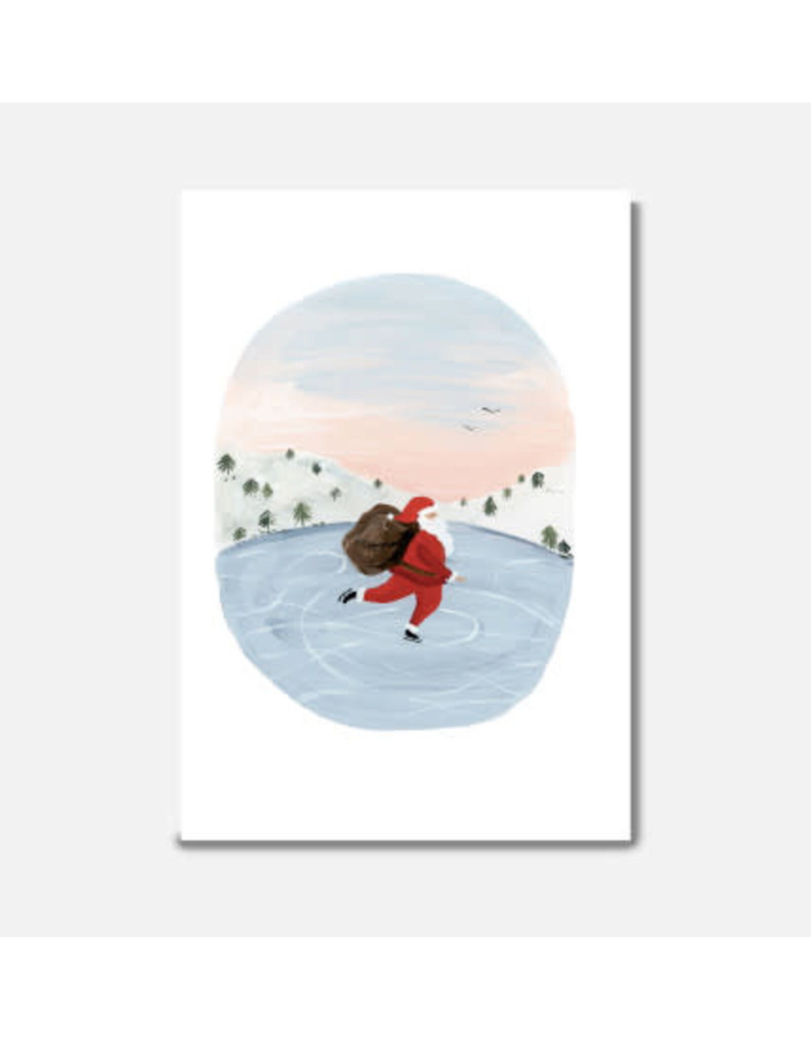 Pascale Editions Wenskaart - Santa on ice - Dubbele kaart + Envelop