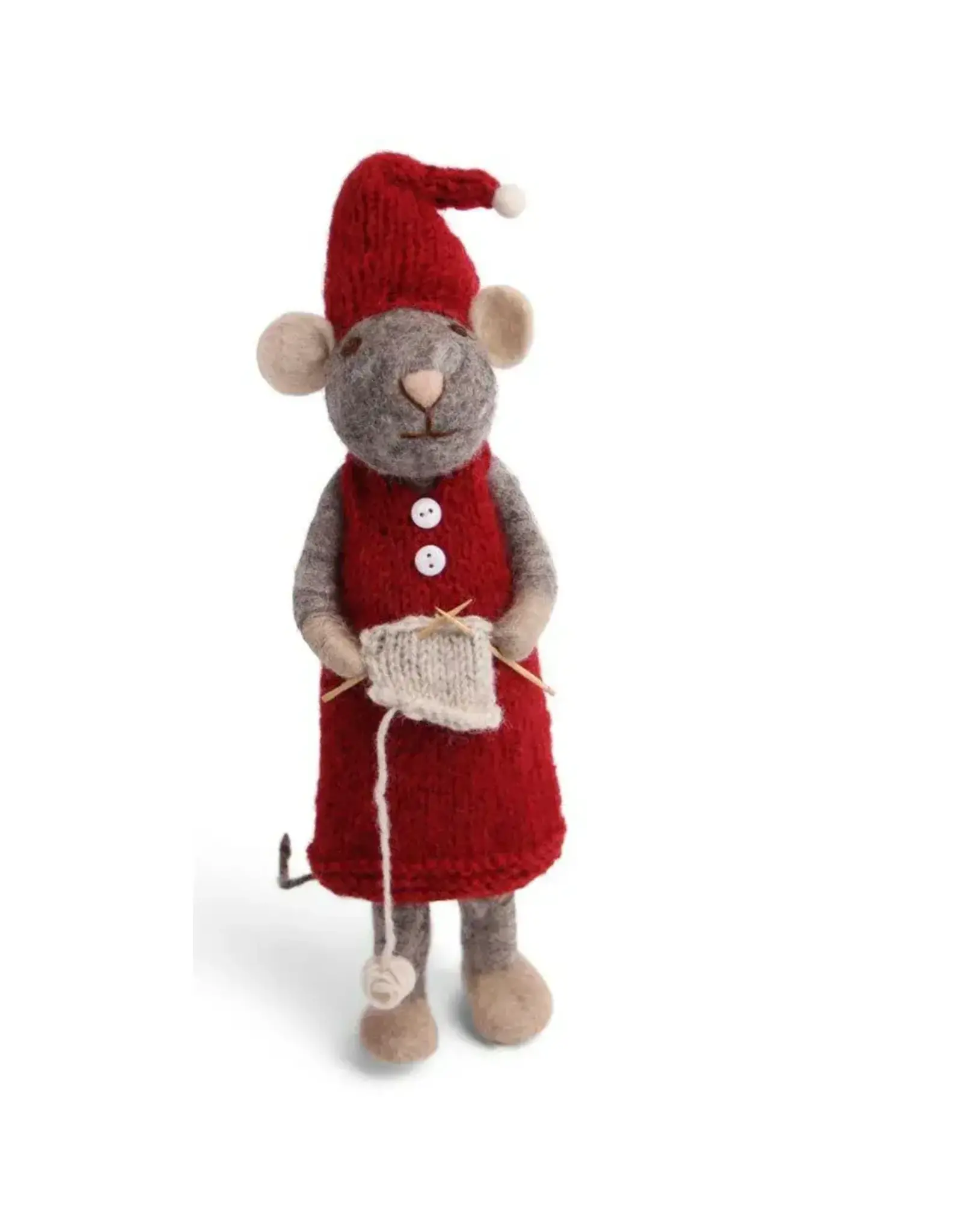 Gry & Sif Grijze Muis XL Girly aan het Breien - 60cm
