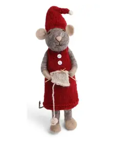 Gry & Sif Grijze Muis XL Girly aan het Breien - 60cm