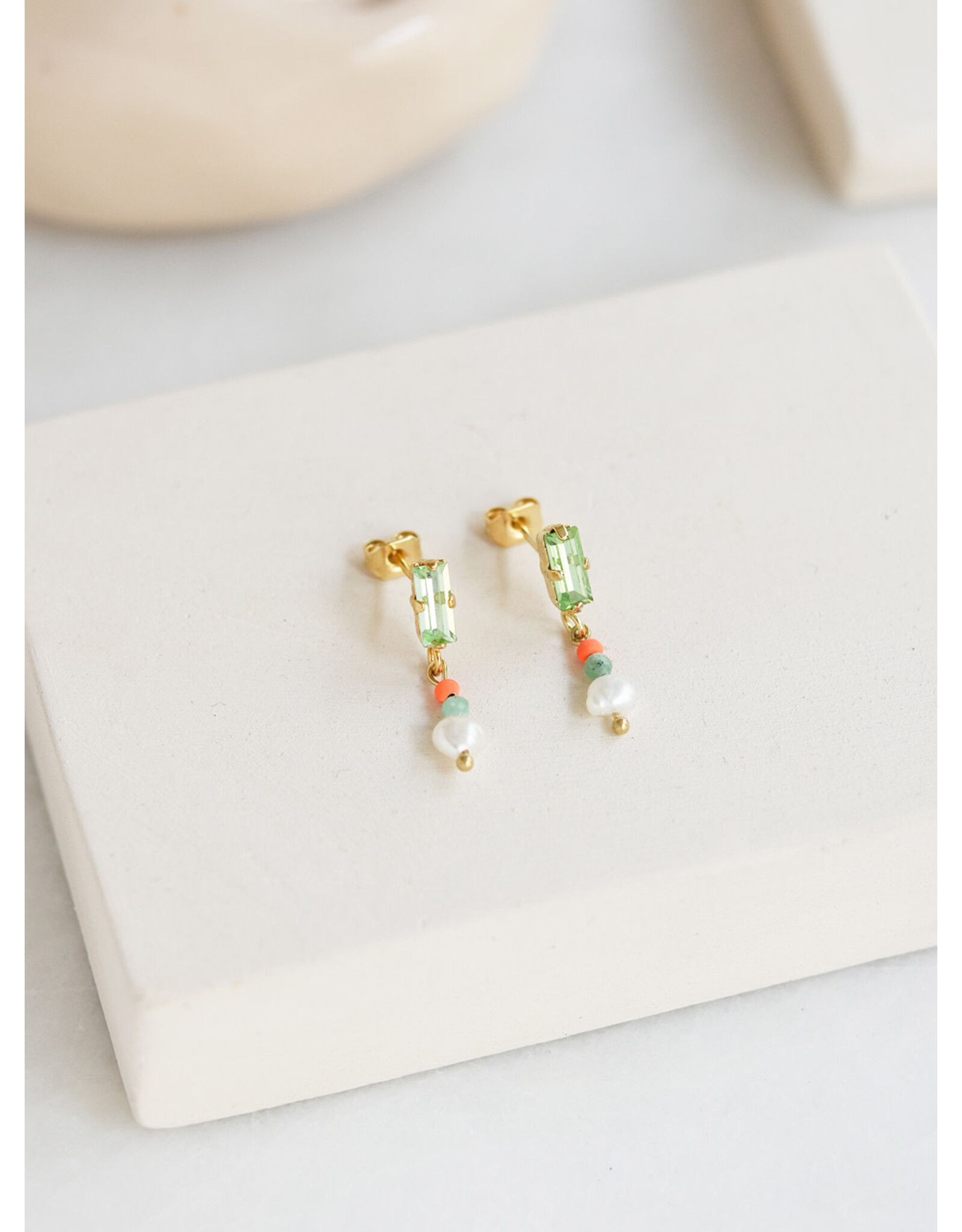 Judith Benita Oorbel L Esma - Steentjes Vert d'eau - Messing Verguld (24K)
