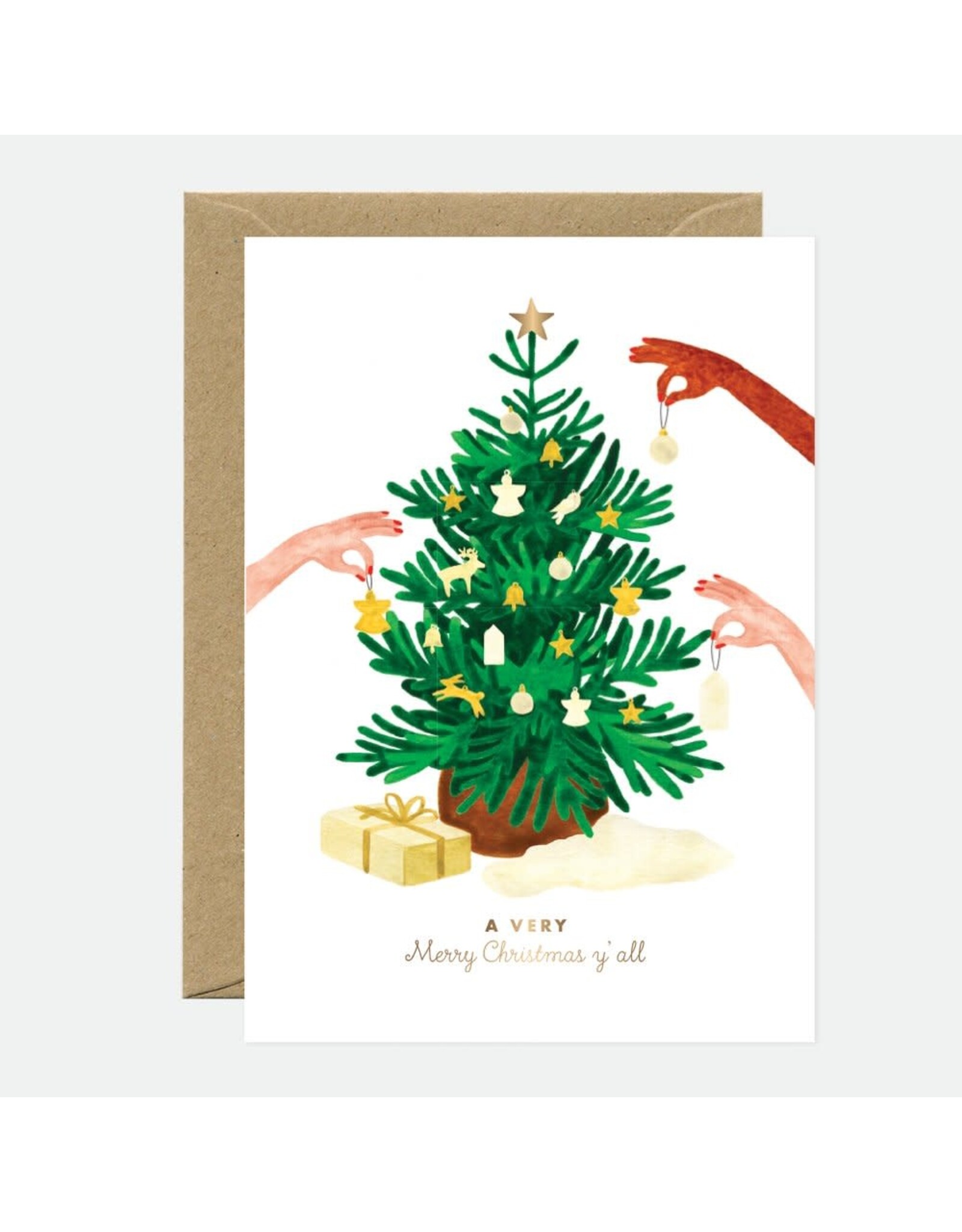 All The Ways to Say Wenskaart - Gold Xmas tree chic - Dubbele kaart + Envelop