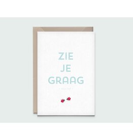 Kathings Wenskaart - Lieveheersbeestjes, Zie je graag - Dubbele kaart + Envelop