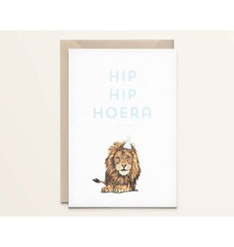 Kathings Wenskaart - Leeuw Hip hip hoera - Dubbele kaart + Envelope