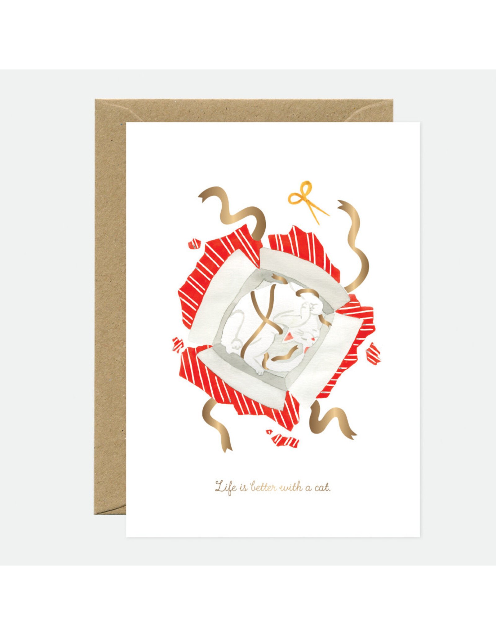 All The Ways to Say Wenskaart - Gold Better with a cat - Dubbele kaart + Envelop