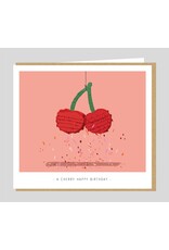 Studio Mie Wenskaart - A cherry happy birthday - Dubbele kaart + Envelop