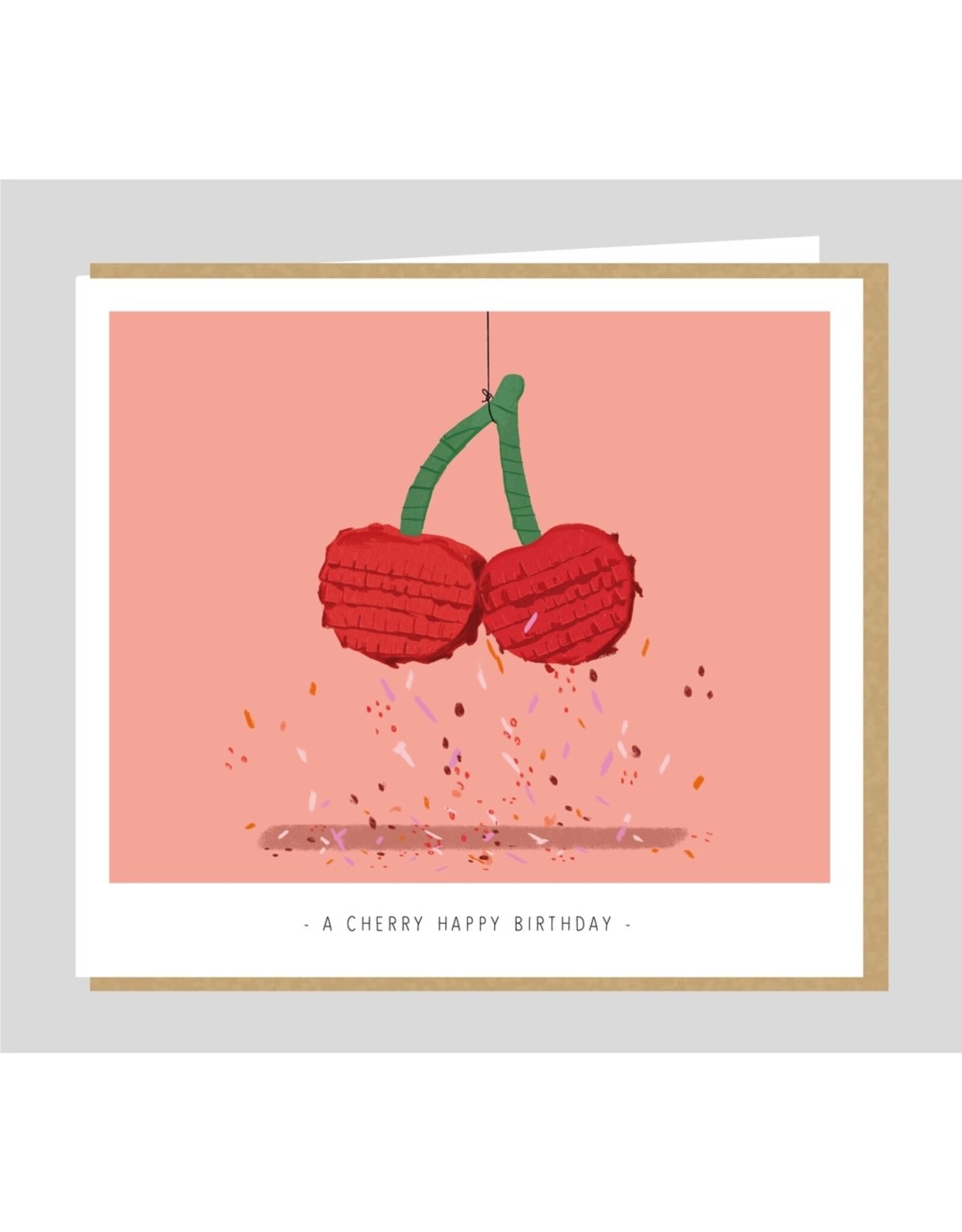 Studio Mie Wenskaart - A cherry happy birthday - Dubbele kaart + Envelop