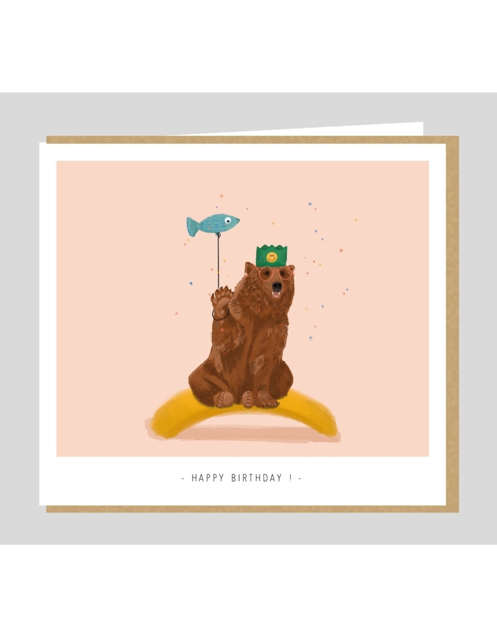Studio Mie Wenskaart - Beer, Happy Birthday - Dubbele kaart + Envelop