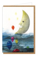 Lieve Claesen Wenskaart - Maan met Ballonnen - Dubbele kaart + Envelop