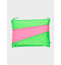 Susan Bijl Pouch L, Greenscreen & Fluo Pink - 35 x 25cm