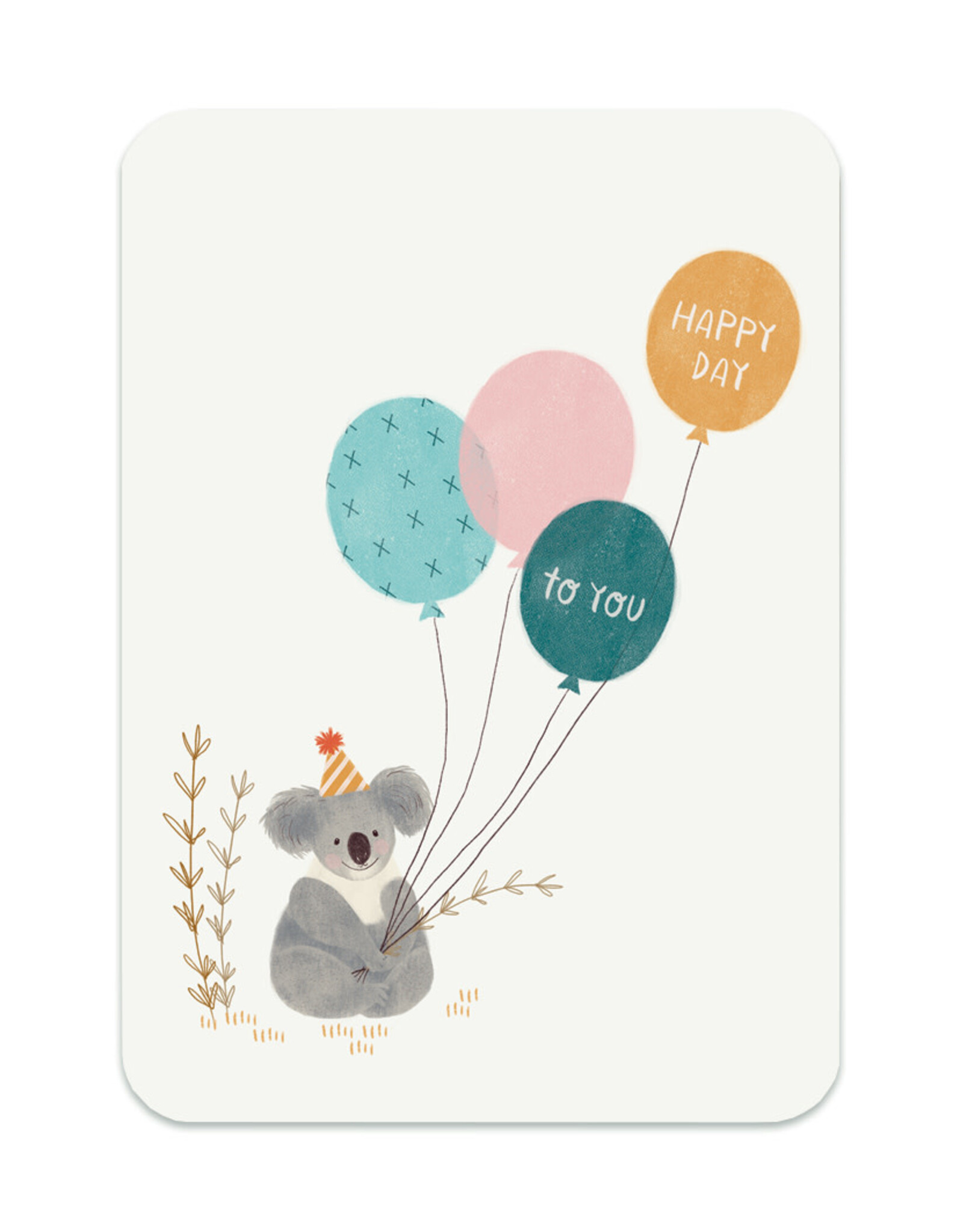 LemonBird Wenskaart - Koala met ballonnen, Happy day to you - Postkaart + Envelop