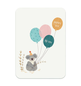 LemonBird Wenskaart - Koala met ballonnen, Happy day to you - Postkaart + Envelop