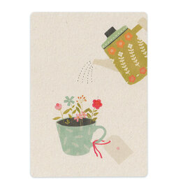 LemonBird Wenskaart - Mini bloementuintje in kopje - Postkaart + Envelop