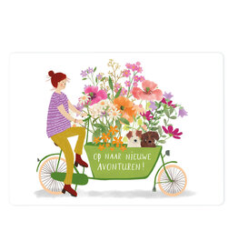 LemonBird Wenskaart - Bakfiets en bloemen - Postkaart + Envelop