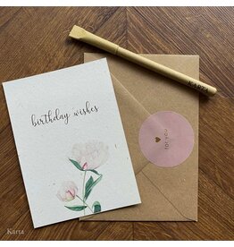 Karta Wenskaart - Pioenrozen, Birhtday - Postkaart + Envelop