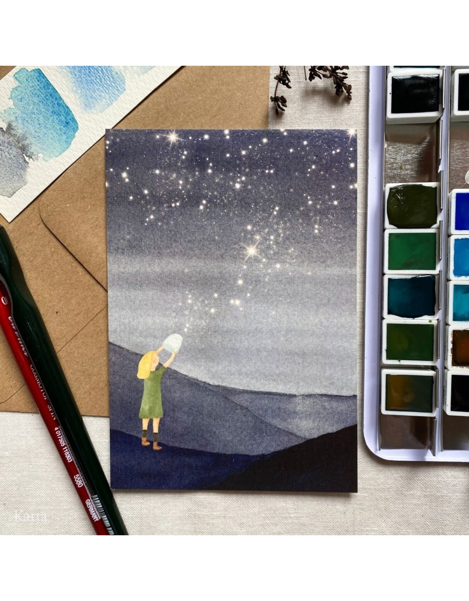 Karta Wenskaart - Starry Night - Postkaart + Envelop