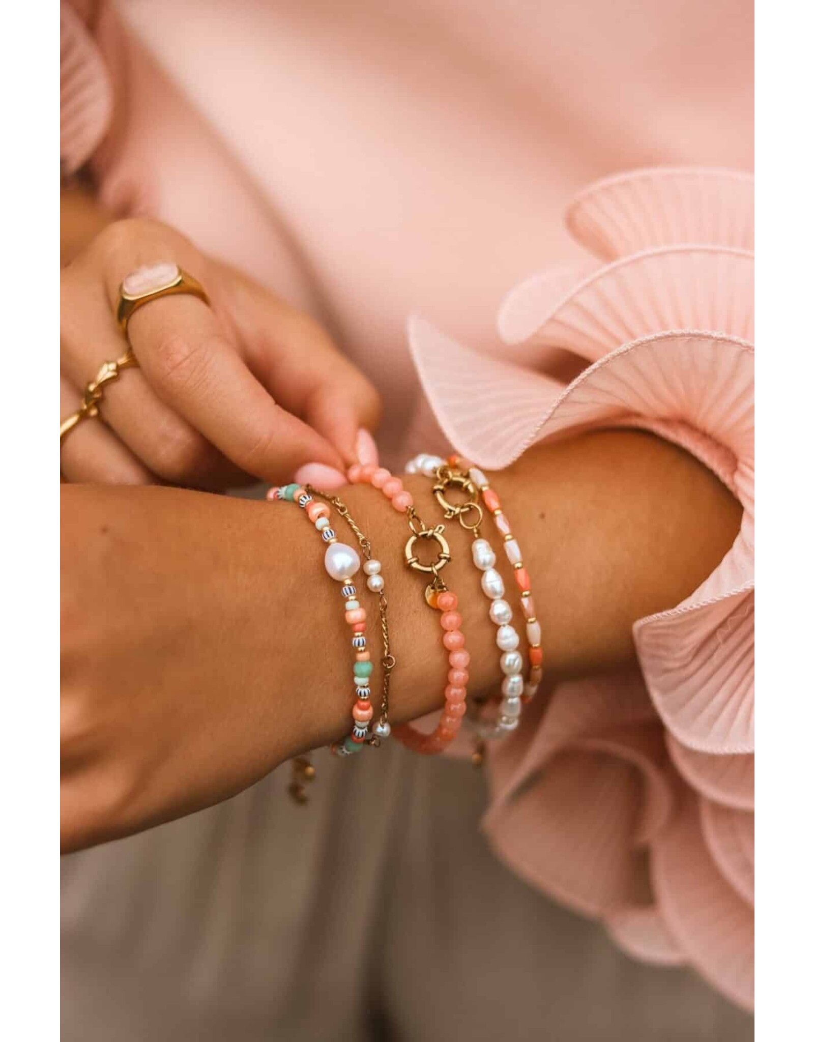 Label Kiki Armband - Coral Terra - RVS Verguld