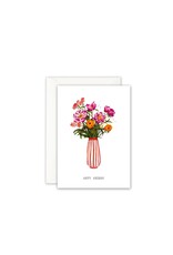 Leo La Douce Wenskaart - Pink Peonies, Happy Birthday - Dubbele kaart + Envelop