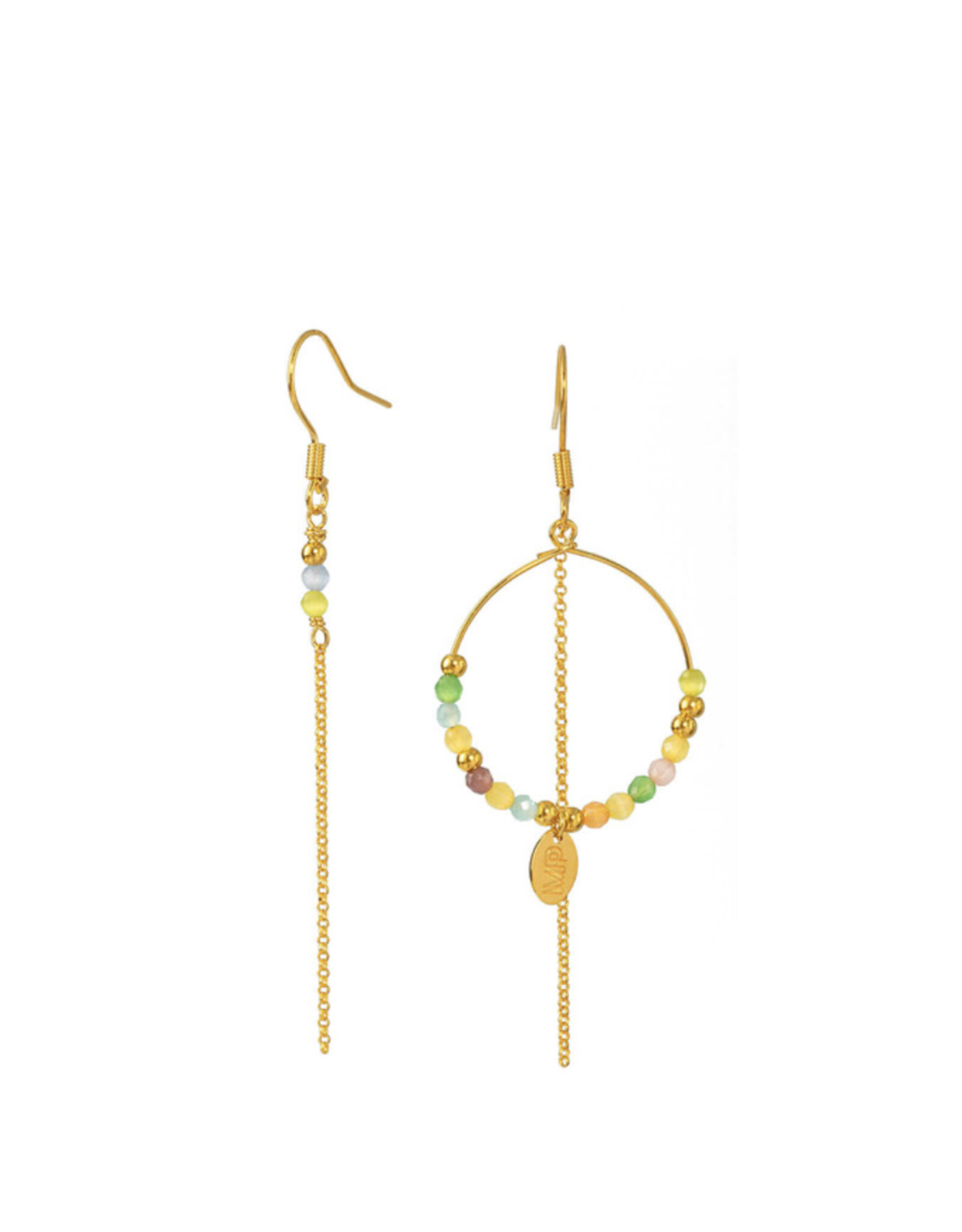 Murielle Perrotti Oorbel MP - Pierre - Creool Amathisthe & Jade, Ketting - Goud Multi Pastel - Asym