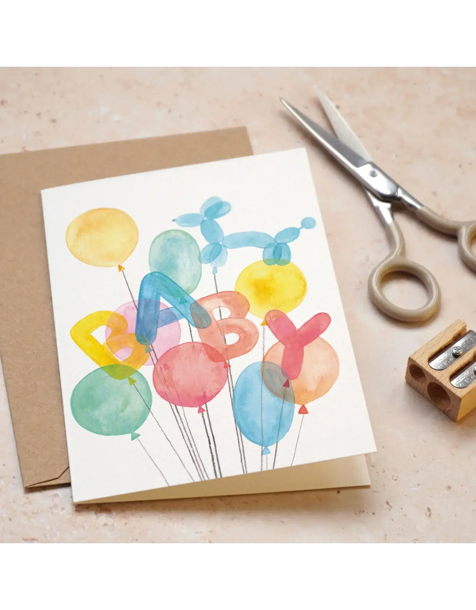 Paper Parade Stationers Wenskaart - Baby Balloons - Dubbele kaart + Envelop