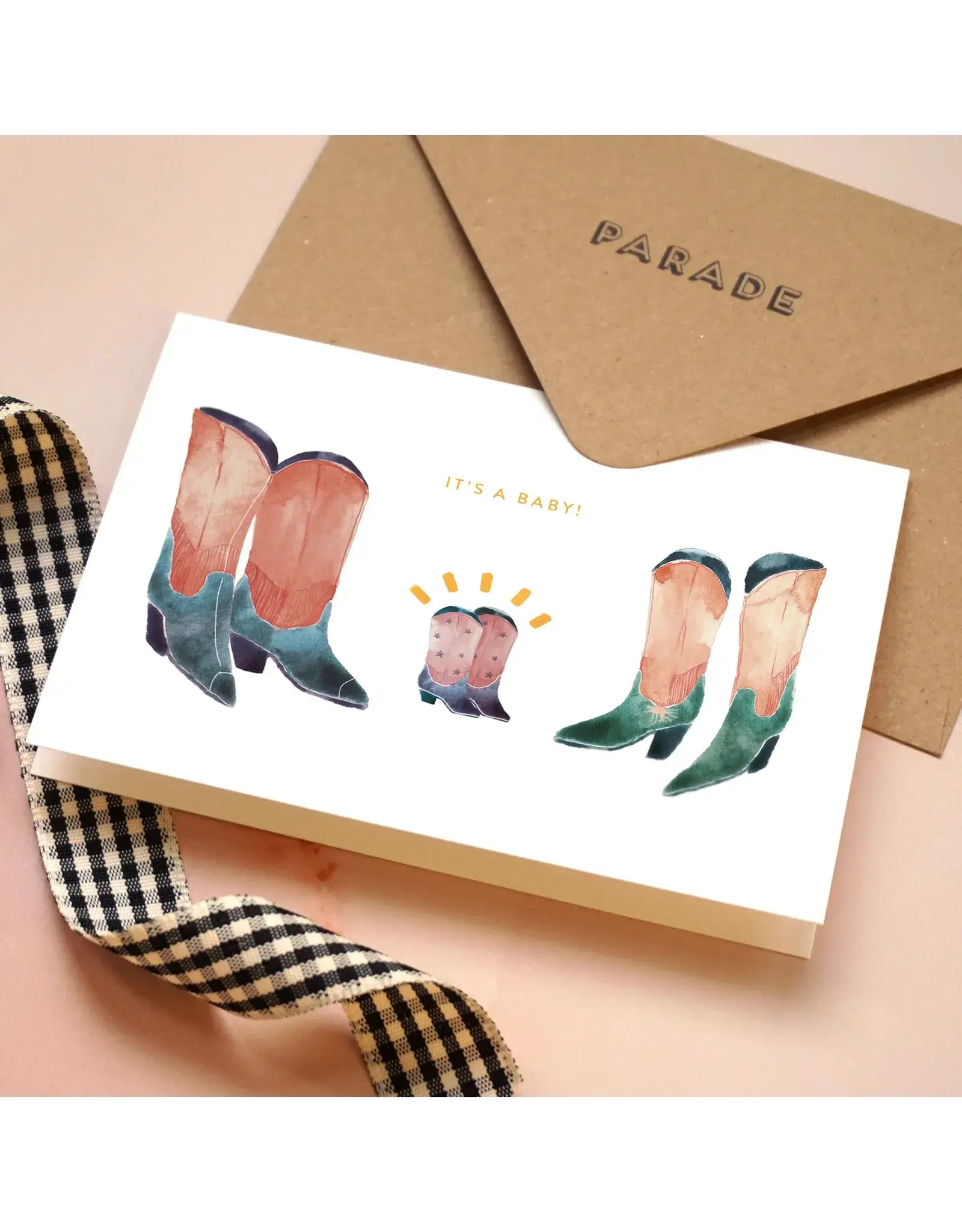 Paper Parade Stationers Wenskaart - Baby Boots - Dubbele kaart + Envelop