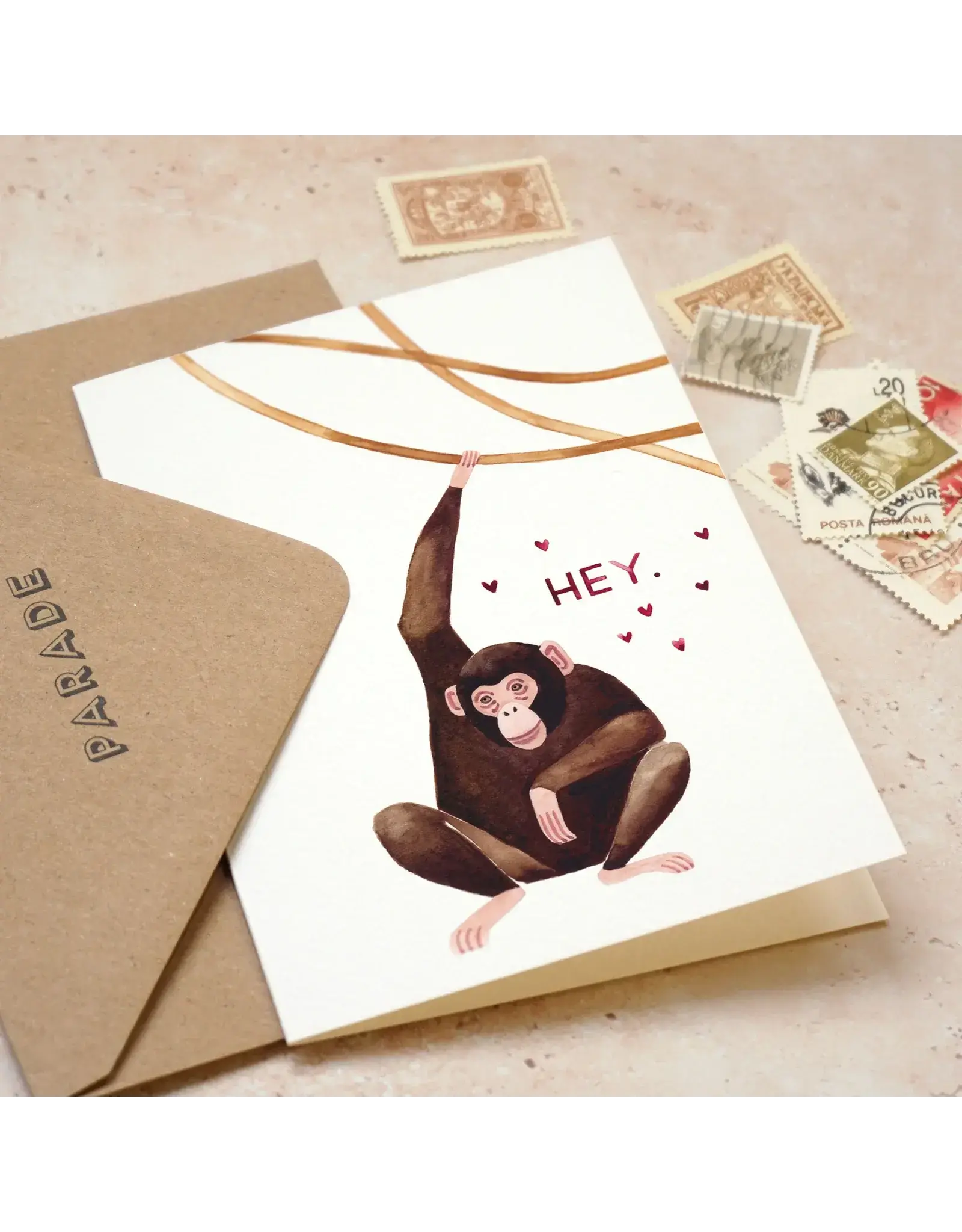 Paper Parade Stationers Wenskaart - Chimpanzee - Dubbele kaart + Envelop
