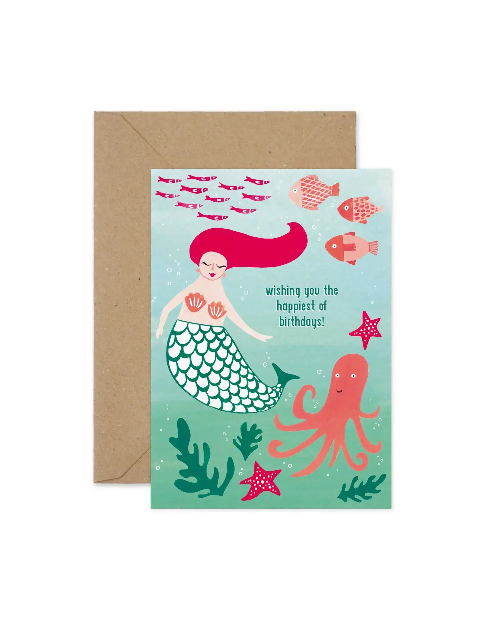 Paper Parade Stationers Wenskaart - Mermaid Birthday - Dubbele kaart + Envelop
