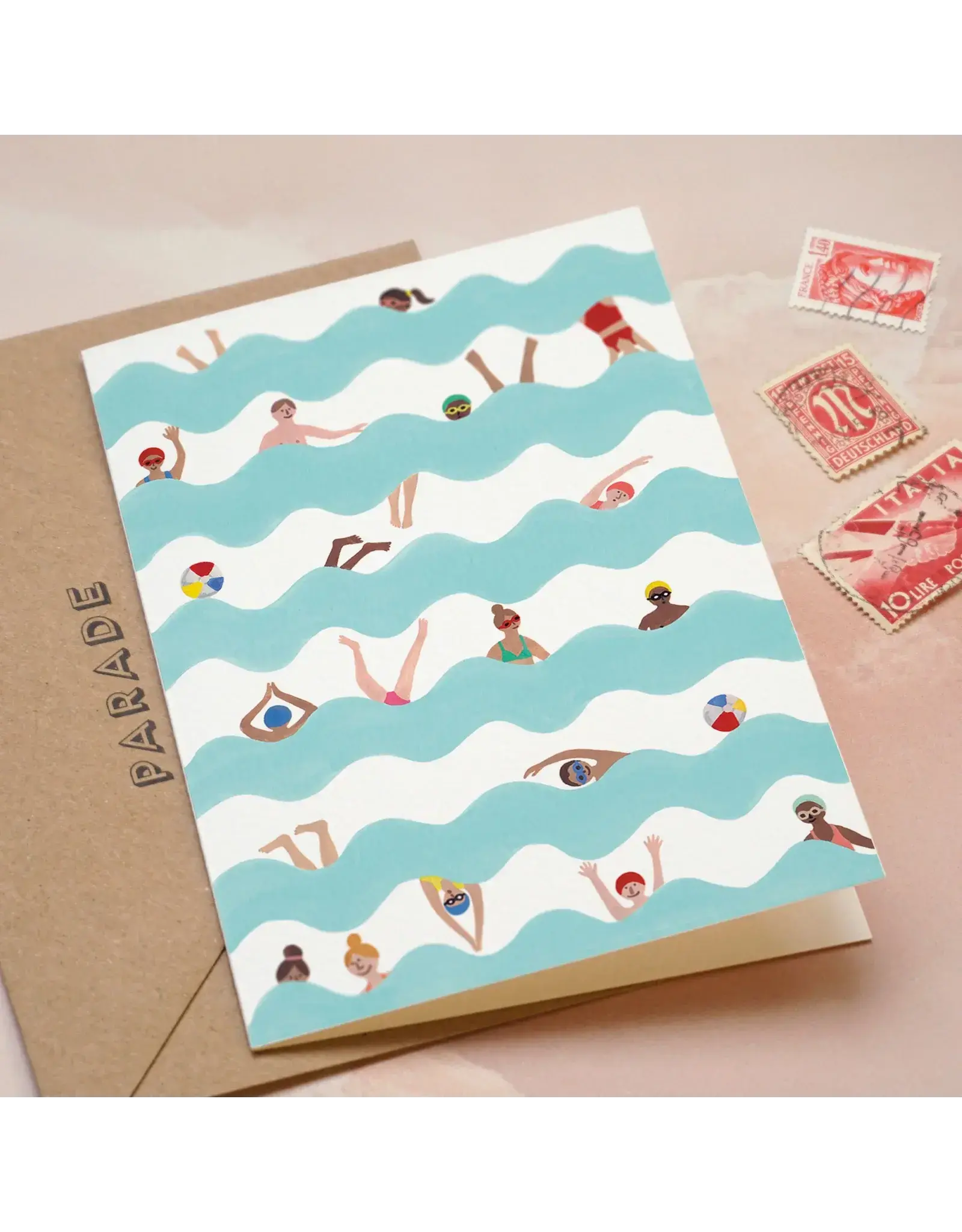 Paper Parade Stationers Wenskaart - Swimming - Dubbele kaart + Envelop