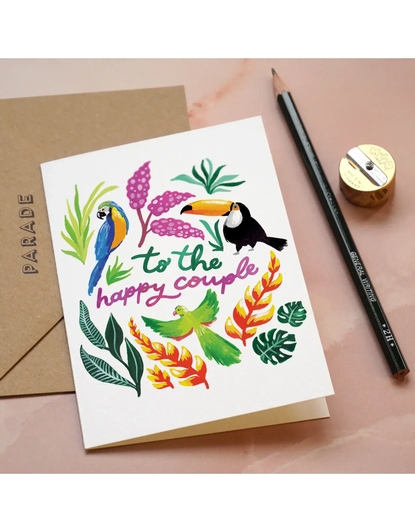 Paper Parade Stationers Wenskaart - Tropical Birds - Dubbele kaart + Envelop