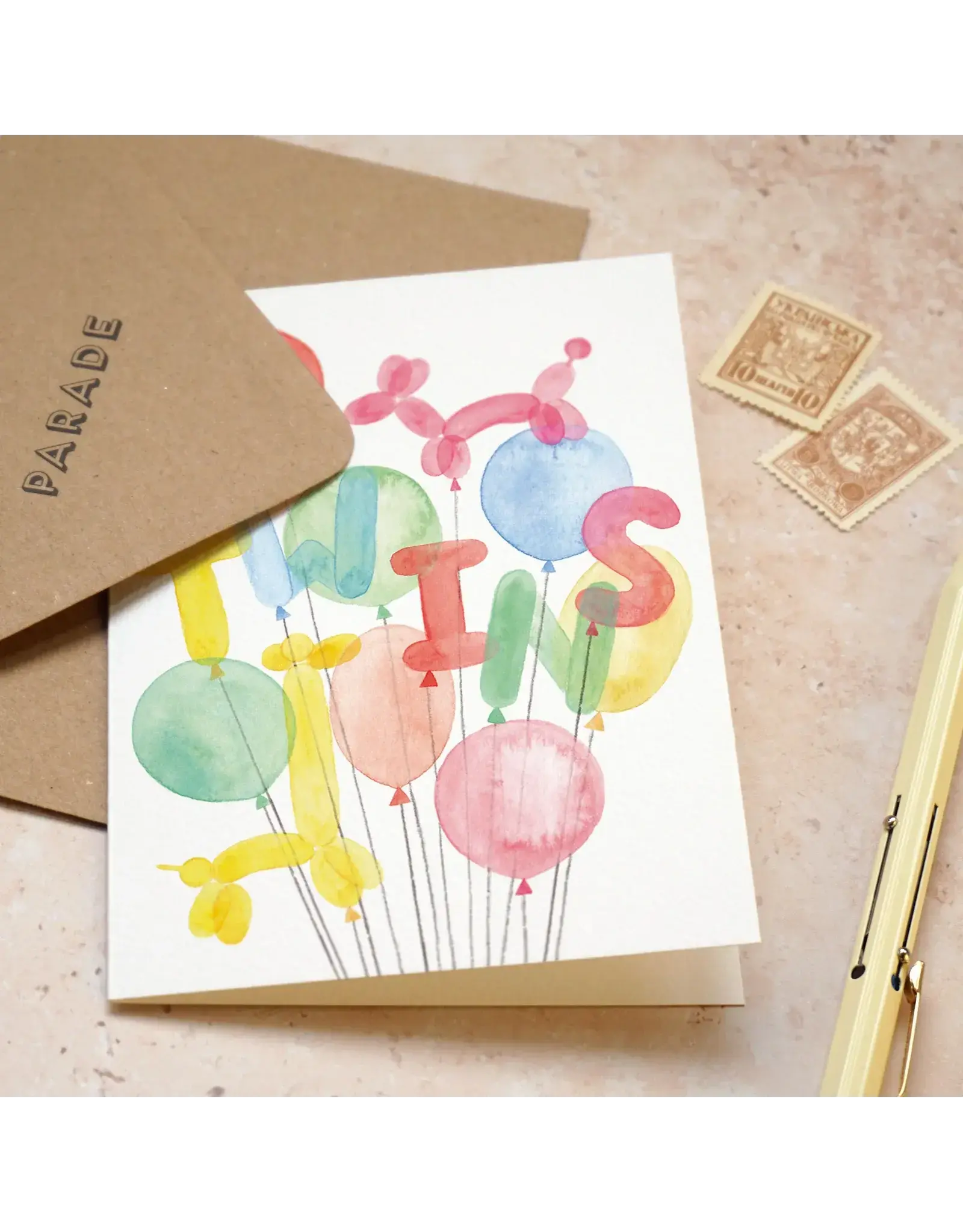 Paper Parade Stationers Wenskaart - Twins Balloons - Dubbele kaart + Envelop