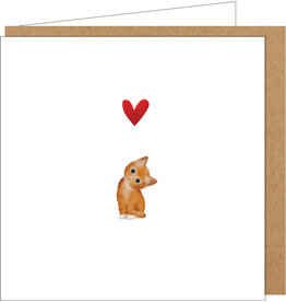 Yon Wenskaart - Kitten met Hartje - Dubbele kaart + Envelop